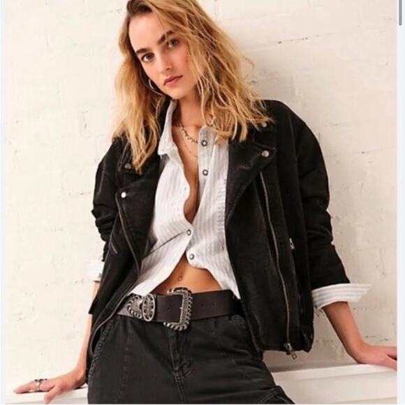 Free People Moto Jacket Rebel Rebel Black Knit Large New - Picture 1 of 12